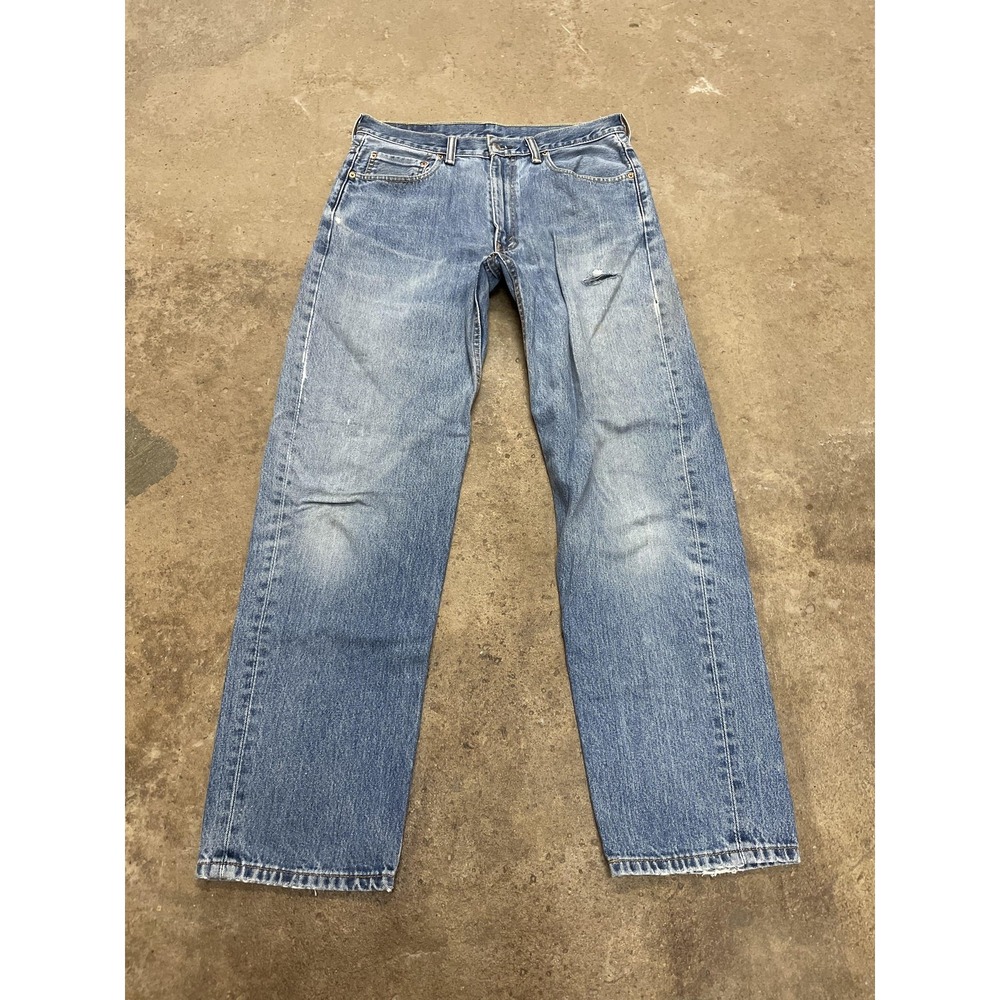 Levis‎ 550 Jeans Mens 34x34 Light Wash Blue Relaxed Tapered Zip Fly Distressed